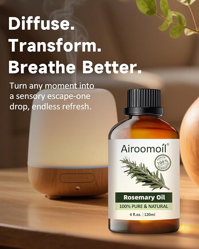 Pure Rosemary Essential Oil Hair Natural Aromatherapy Skin & Body Care Candle Making Home Fragrance Diffuser Oil 4 Fl Oz Airoomoil