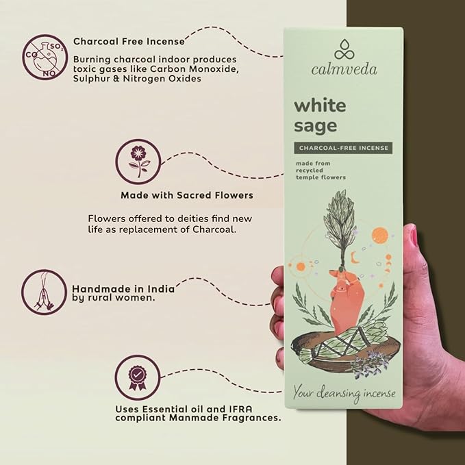 White Sage Incense Sticks for Cleansing - (80 Scent Sticks) Charcoal Free, Made from Upcycled Flowers | Protection Incense to Cleanse Negative Energy