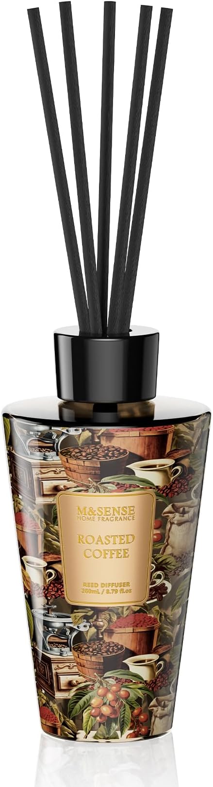 M&SENSE Roasted Coffee Reed Diffuser Set - 8.79fl oz Home Fragrance Non-Toxic Reed Diffuser for Home, Long Lasting Air Freshner Gifts for Bathroom Bedroom Fragrance Decor MSENSE