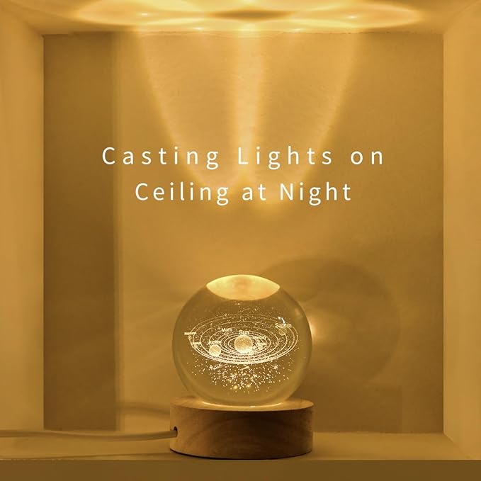 Solar System 3D Crystal Ball with LED Stand, 60mm Galaxy Model Decor Glass Sphere Lamp Night Light, Space Universe Astronomy Gifts for Women Men Mom Kids - Bloomnest