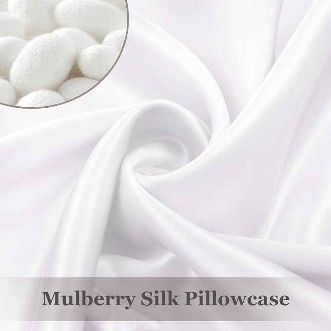 Adubor Mulberry Silk Pillowcase 2 Pack for Hair and Skin with Hidden Zipper, Both Side 23 Momme Silk,900 Thread Count, White, Queen Size,20x30 inch - Bloomnest