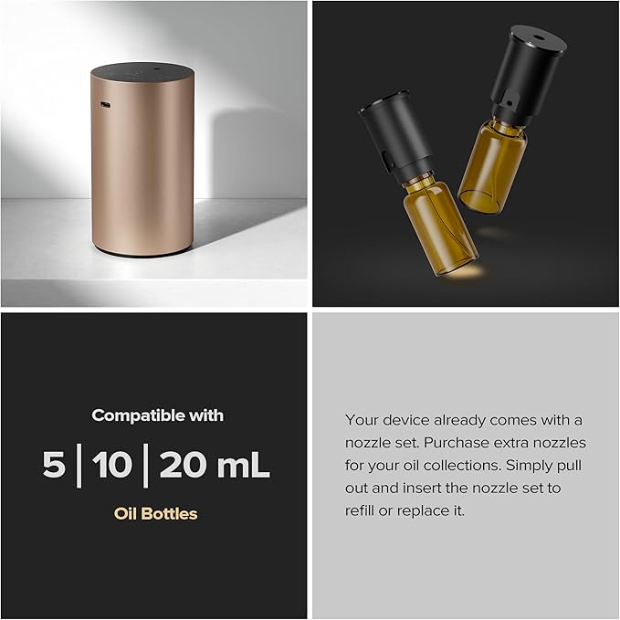 Airversa Waterless Essential Oil Diffuser Starter Kit with 30mL Sandal Lux Fragrance Oil for Car Home Office,Premium Aluminum Housing, Aroma Nebulizer Baterry Operated, ADX Kit Desert Titanium - Bloomnest