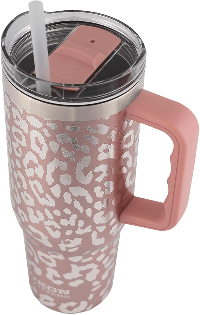 Yukon Outfitters Fit Forty 40oz Double Wall Vacuum Insulated Stainless Steel Tumbler with Reusable Straw & Ergonomic Handle | For Hot or Cold Beverage, Rose Gold Leopard - Bloomnest