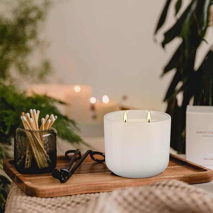 2-Pack Large Citronella Scented Candles - White Ceramic Double-Wick, Natural Soy Wax, Decorative Geometric Jar for Patio, Garden & Outdoor Decor - Bloomnest