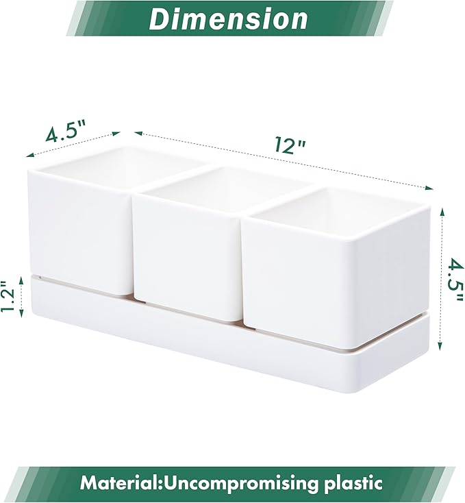 D'vine Dev Herb Garden Planter Set, Plastic Plant Pots with Drainage and Saucer, Indoor Succulent Cactus Vegetable Pot for Windowsill, Garden Balcony, White, Set of 1, 76-V-A-1 - Bloomnest