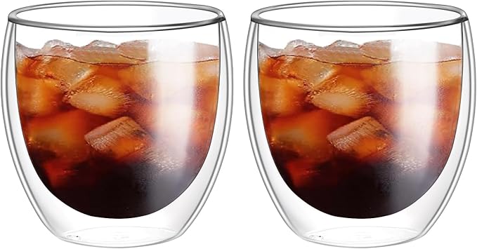 5.5oz Glass Coffee Mugs Set of 2, Double Walled Espresso Cups for Latte Cappuccino Cocoa Milk Cafe Juice, Clear Glass Tea Cup Set Glassware Gift for Christmas Birthday - Bloomnest