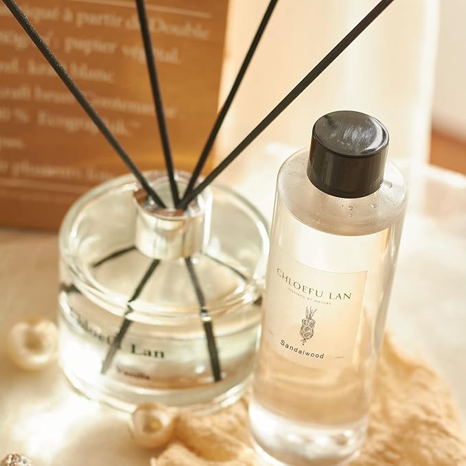 Chloefu LAN Sandalwood Essential Oil Scented Diffuser Oil 200ml/6.76 fl oz for Home, Scented Oils Diffuser Refill, Diffuser Sticks, Bathroom Diffuser, Best for Aromatherapy, SPA and Home, 0% Alcohol - Bloomnest