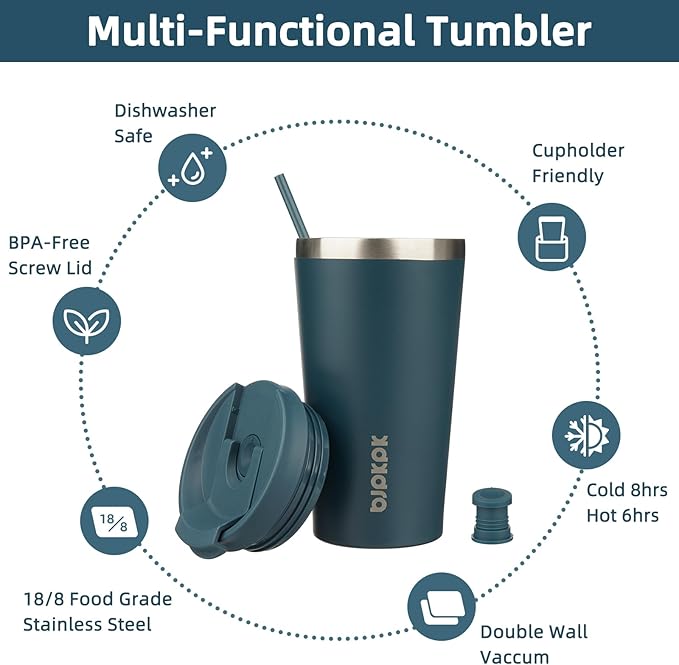 BJPKPK 18oz Stainless Steel Insulated Tumbler With lid And Straw Travel Coffee Thermal Tumblers Cup For Women And Men,Navy Blue - Bloomnest