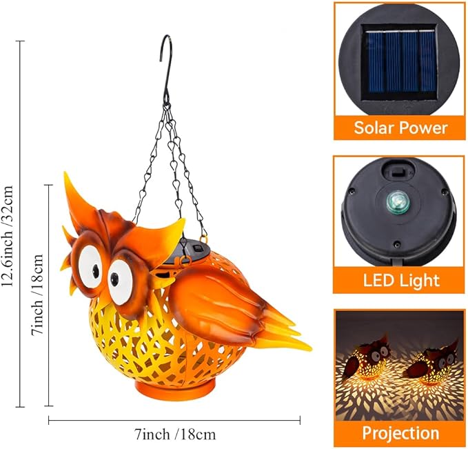 Starsoul 2 Pack Owl Hanging Solar Lanterns Waterproof Solar Garden Lights Outdoor Decorative Metal Owl Lamp Decor for Patio Yard Table - Bloomnest