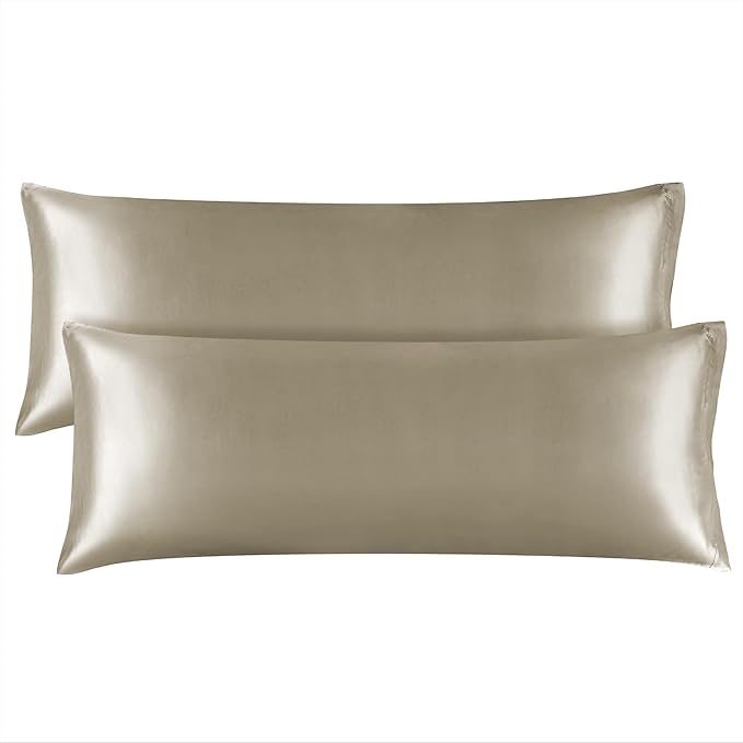 BEDELITE Satin Body Pillow Cover 2 Pack, Super Soft and Cooling Body Pillow Pillowcase for Hair and Skin, Breathable Silky Full Long Pillowcase Cover(20"x54", Taupe) - Bloomnest