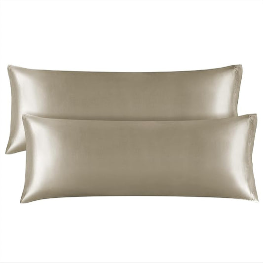BEDELITE Satin Body Pillow Cover 2 Pack, Super Soft and Cooling Body Pillow Pillowcase for Hair and Skin, Breathable Silky Full Long Pillowcase Cover(20"x54", Taupe) - Bloomnest