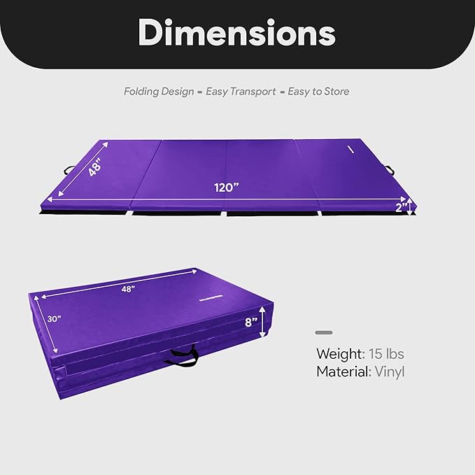 BalanceFrom 10x4 Feet 4-Panel Folding Gymnastics Mat – 2-Inch Thick Pad with Vinyl Surface and Carrying Handles for Tumbling, Yoga, Pilates, Home Workouts, and Martial Arts - Bloomnest