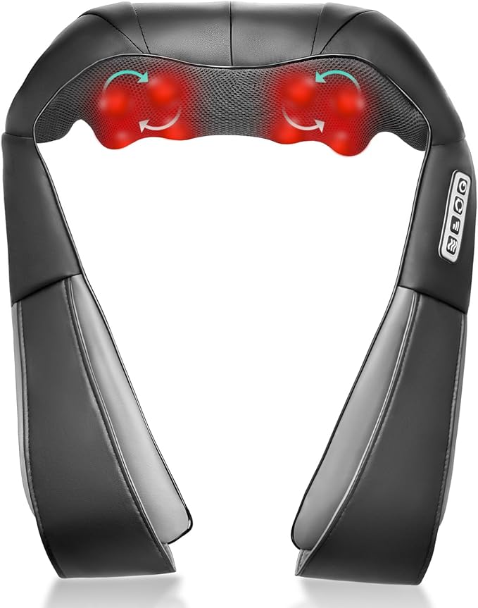 Shiatsu Back and Neck Massager with Heat, Deep Tissue Kneading Back Massager for Pain Relief, Electric 4D Shoulder Massage for Neck, Shoulder - Gifts for Men, Women (NOT Cordless)