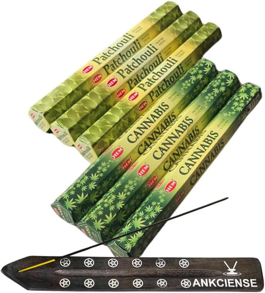 Sandalwood & Vanilla Incense from Hem Bundled with ANKCIENSE Incense Holder Bundle, Variety Pack of 120 Sticks (Patchouli & Cannabis) ANKCIENSE