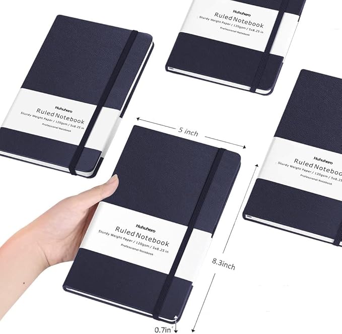 Huhuhero Notebooks Journal, Ruled Notebook, Premium Thick Paper Lined Journal, Black Hardcover Notebook for Office Home School Business Writing Note Taking Journaling, 5"×8.25" (5, Navy Blue) - Bloomnest