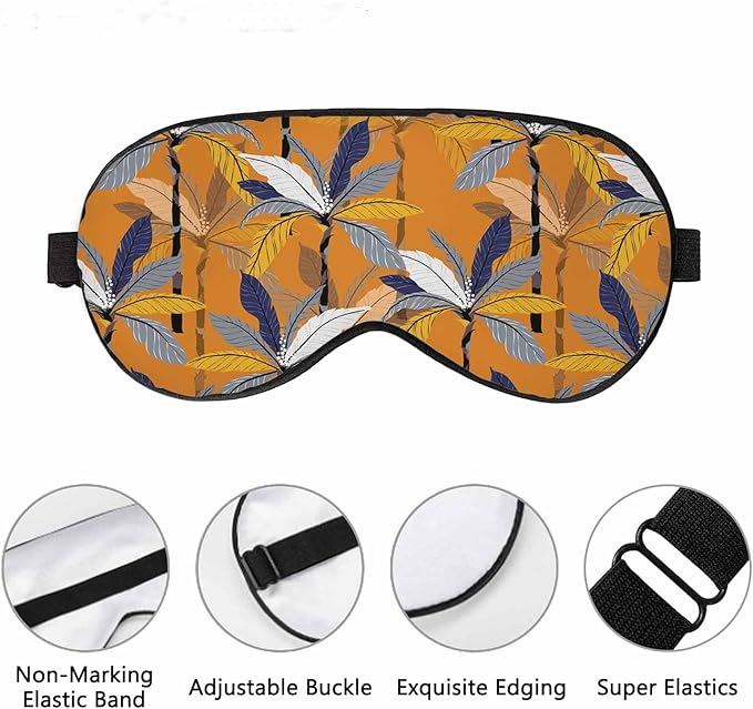 Colorful Palm Leaves Sleep Eye Mask Bright Tropical Jungle Trees Floral Vintage Orange Men Women Sleep Mask with Adjustable Strap Eye Cover Eye Shade for Travel, Nap,Meditation - Bloomnest