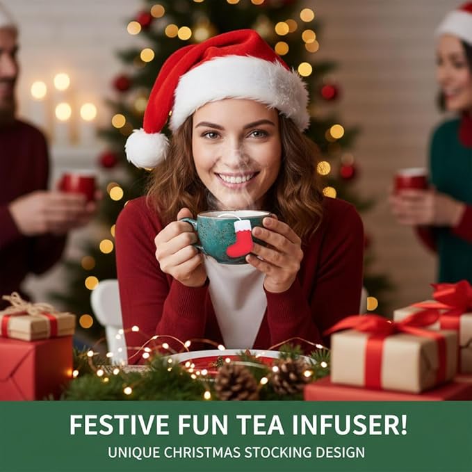 Silicone Tea Infuser, Red Christmas Stocking Design, Loose Leaf Tea Strainer, Steeper with Hanging Hook, Holiday Kitchen Accessory - Healthy, Safe, and Adorable Tea Strainer Companion - Bloomnest