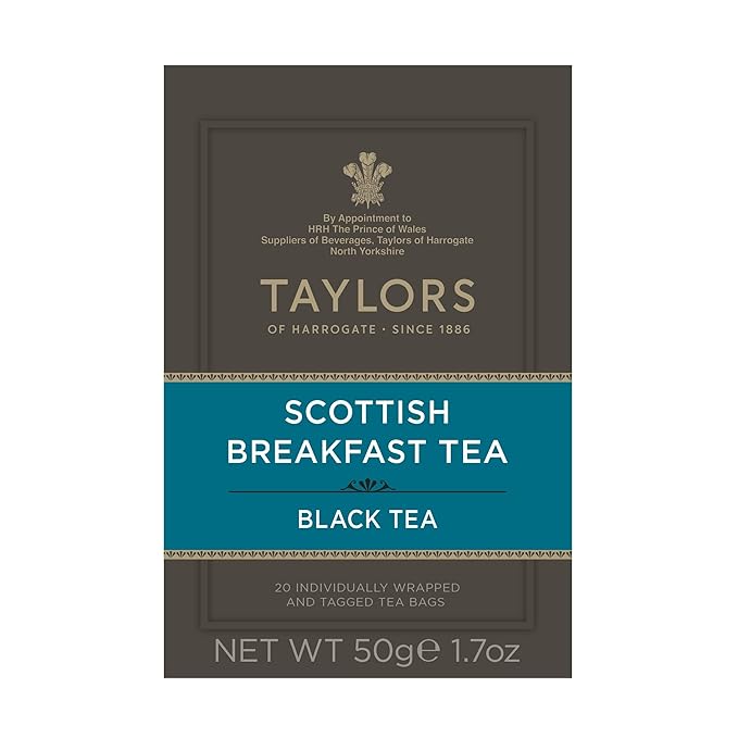 Taylors of Harrogate Scottish Breakfast Black Tea Individually Wrapped Bags, 20 Count (Pack of 1), Strong, Malty and Full, Caffeinated, Enjoy Hot or Iced, 20 Teabags - Bloomnest