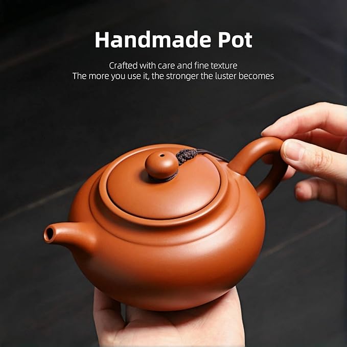 Chinese Clay Teapot, Yixing Xishi Zisha Tea Pot, Handmade Pottery Purple Sand Mud Kungfu Tea Set Kettle,14oz Zhuni - Bloomnest