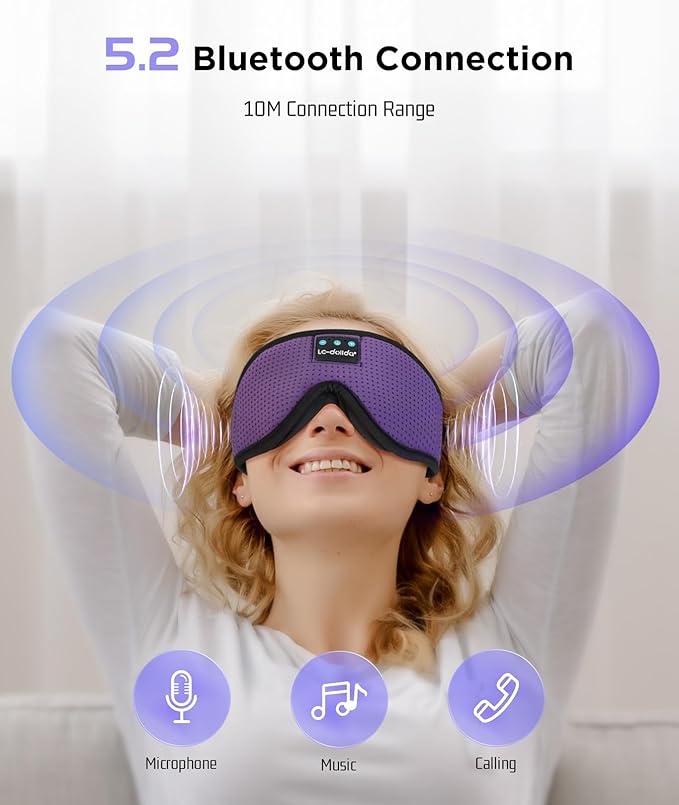 LC-dolida Sleep Headphones, Sleep Mask Bluetooth Wireless Music Eye Mask, Sleeping Headphones for Side Sleepers Sleep Mask with Bluetooth Headphones Ultra-Thin Stereo Speakers Perfect for Sleeping - Bloomnest
