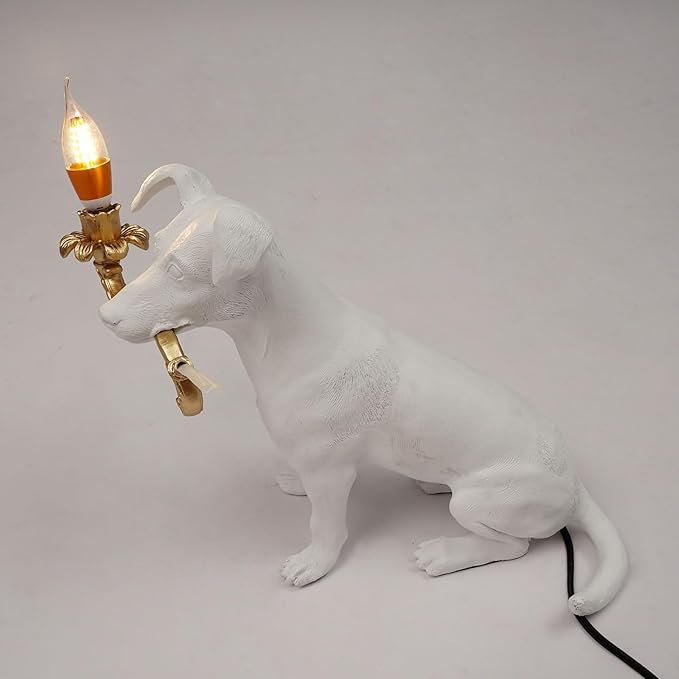 Modern Resin Carved Dog Table Lamp Cute Bedside Lamp Sitting Dog Floor Lamp Animal Table lamp Creative Desk Lamp for Home Decor,Living Room, Bedroom 16.53inch Tall - Bloomnest