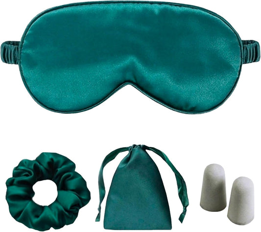 Silk Satin Sleeping Eye Mask, Dark Green Sleep Eye Mask Night Blindfold for Women and Men, Soft Breathable Blackout Eyeshade Eye Cover for Travel, Wedding Bridesmaid Gift