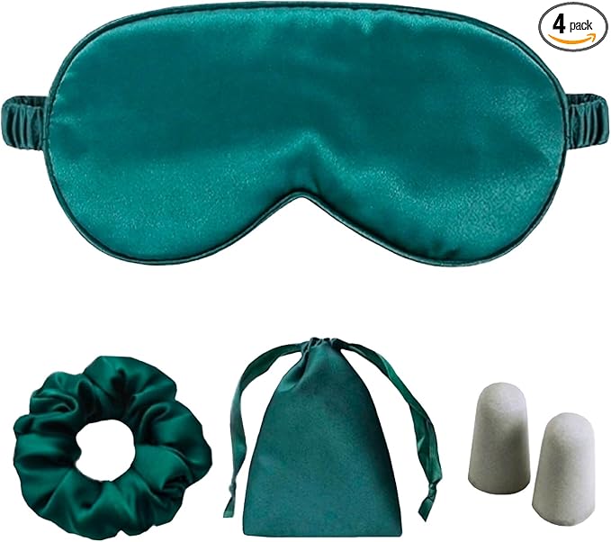 Silk Satin Sleeping Eye Mask, Dark Green Sleep Eye Mask Night Blindfold for Women and Men, Soft Breathable Blackout Eyeshade Eye Cover for Travel, Wedding Bridesmaid Gift - Bloomnest