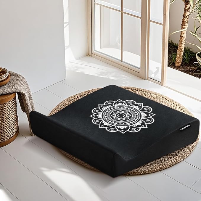 Luxe Velvet Meditation Cushion Set, Zafu Yoga Floor Mat High-Density Foam, 26.4" Large Floor Pillows, Removable Washable Cover for Indoor/Outdoor Use, Metaphysical Mandala Design - Bloomnest