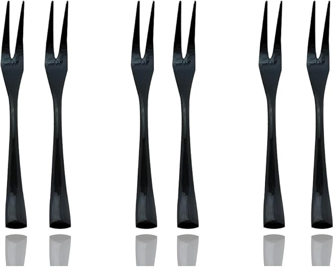 JASHII 18/10 Stainless Steel 6 Piece Mirror Polished Black Steak Fruit Fork Black Server Utensil Set 14CM - Bloomnest