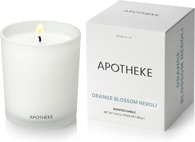 Apotheke Signature Scented Candles for Home, Orange Blossom Neroli - 10.5 oz - Soy Wax, Non Toxic, Large Jar White - Luxury Candle Gifts for Women & Men - Sandalwood, Musk, Neroli, and Orange - Bloomnest