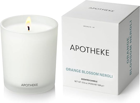 Apotheke Signature Scented Candles for Home, Orange Blossom Neroli - 10.5 oz - Soy Wax, Non Toxic, Large Jar White - Luxury Candle Gifts for Women & Men - Sandalwood, Musk, Neroli, and Orange - Bloomnest