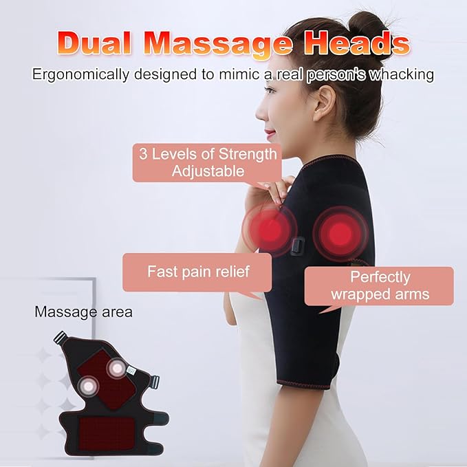 Heated Shoulder Brace with Massager Portable Electric Heating Pad for Shoulder Pain and Upper Arm Muscle Massage Heated Wrap for Shoulder Right - Bloomnest