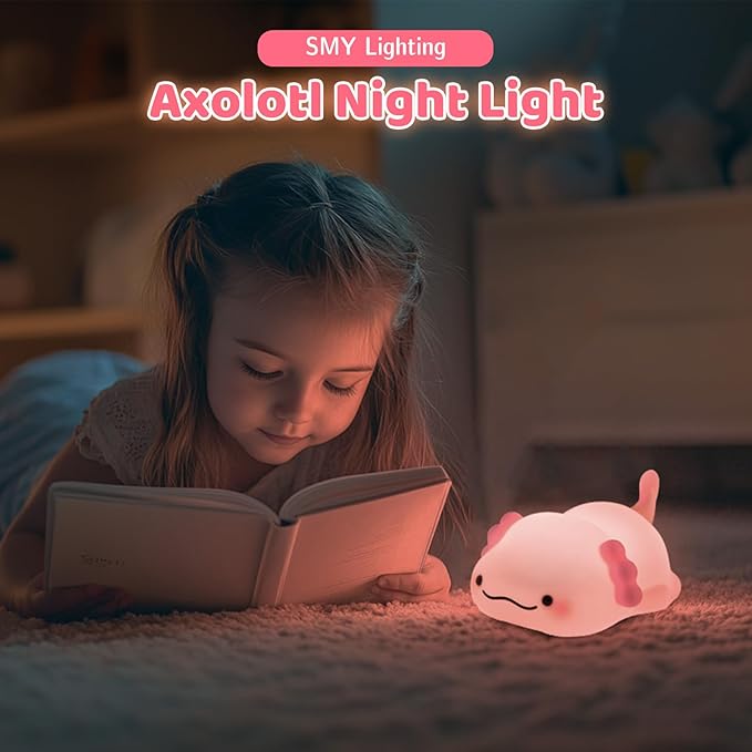SMY Lighting Axolotl Night Light for Kids,Animal Silicone Nursery Night Lamp, Rechargeable Table Lighting Bedside Lamp,Cute Room Decor Light for Bedroom,Living Room,Dining,Desk Decorations,Gift - Bloomnest