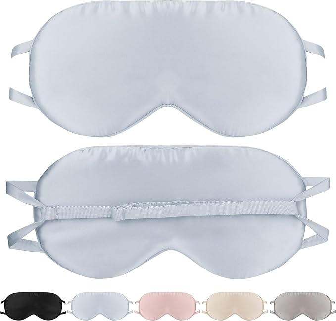Silk Eye Mask for Sleep with Adjustable Strap for Women/Men/Adults Large 100% Mulberry Silk Sleeping Mask for Travel/Plane/Side Sleeper,Light Blue - Bloomnest