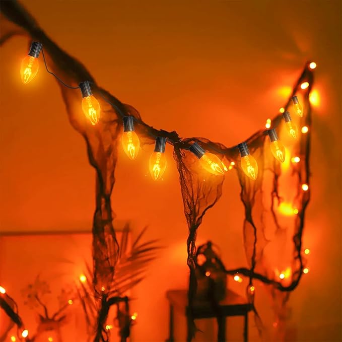 25 Pack Orange Replacement Bulbs C7 Halloween Glass Replacement Bulbs for Outdoor String Light, Patio Lights, C7/E12 Candelabra Base 5 Watt Great for Night Lights and Halloween Bulbs - Bloomnest