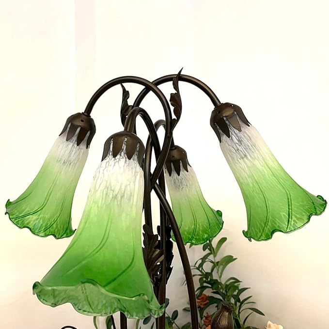 Bieye L10857 Lily Flower Blown Glass Accent Table Lamp for Living Room Bedroom Decoration (4-Light, Green) - Bloomnest