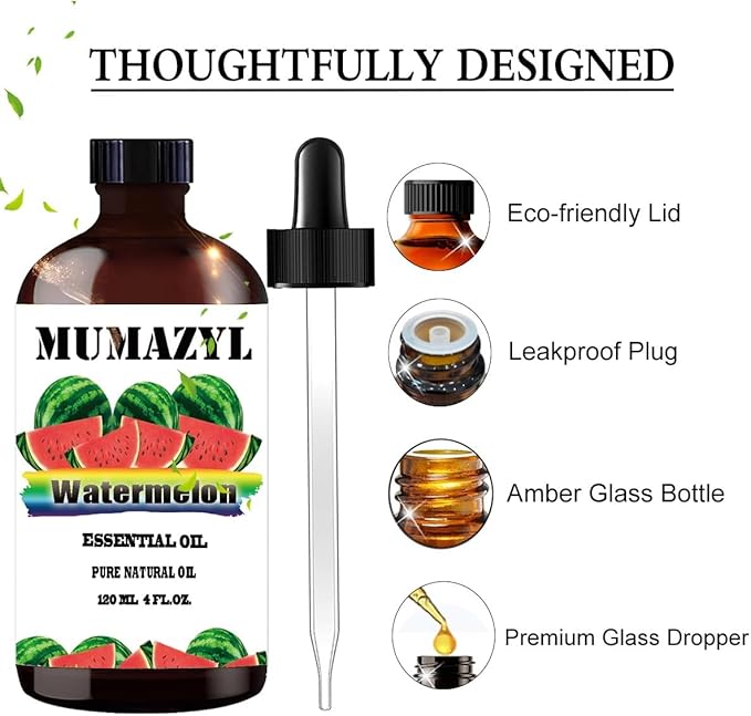Watermelon Essential Oil, Watermelon Oil 4 Fl Oz 120ML for Diffuser Humidifier Yoga Cleaning DIY Candle Soap Making Essential Oils - Bloomnest