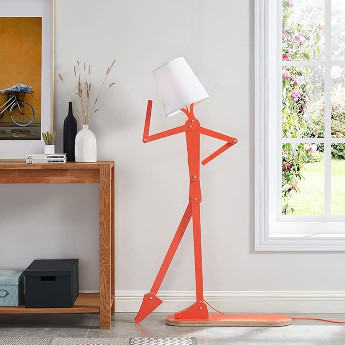 Cool Tall Floor Lamp for Bedroom & Living Room - Unique Corner Decorative Reading Wood Standing Light Creative Swing Arm Design for Farmhouse Dorn Gift Idea - Oran Orange Bulb Included - Bloomnest