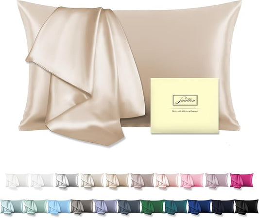 Natural Mulberry Silk Pillowcase for Hair and Skin Queen Size 20"X30" Pillow Case with Hidden Zipper Soft Breathable Smooth Cooling Silk Pillow Covers for Sleeping (Champagne,Queen,1Pcs) - Bloomnest