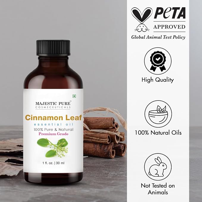 Majestic Pure Cinnamon Essential Oil with Glass Dropper - 1 Fl Oz - 100% Pure and Natural Cinnamon Oil - Premium Grade Essential Oils for Diffuser, Aromatherapy, Soap and Candle Making - Bloomnest