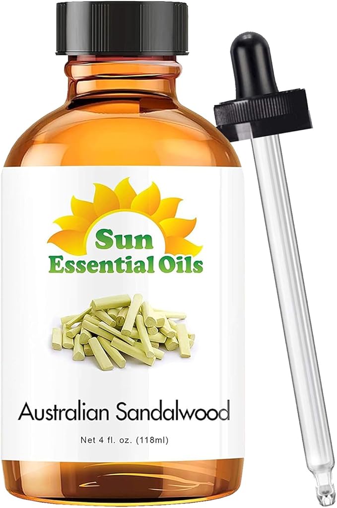 Sun Essential Oils – 4 oz Australian Sandalwood Essential Oil with Dropper for Diffuser, Skin, Aromatherapy Massage, Humidifier, Scent for Candle, Lotion & Soap Making at Home, Fragrance for Room - Bloomnest