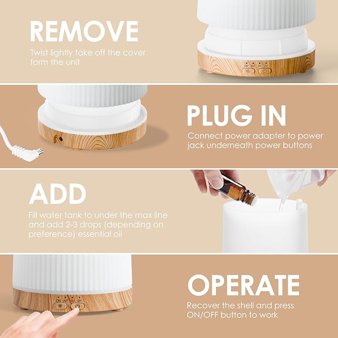 SALKING Essential Oil Diffuser, 100ml Aromatherapy Diffusers with Adjustable Mist Mode Timer Setting, Ultrasonic Diffusers for Essential Oils, Warm White Lights, 7 LED Colors, for Office Home - Bloomnest