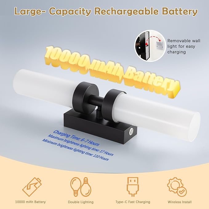 Rechargeable Wall Sconces Set of Two with Remote, Black Battery Operated Wall Sconce with Milky Glass, Sconces Wall Decor Set of 2 Wall Light Fixtures for Bedroom Bathroom Mirror Living Room - Bloomnest