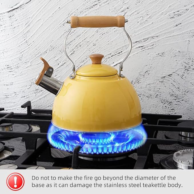 ROCKURWOK Tea Kettle, Tea Pot with Cool Touch Ergonomic Handle, Teapot Food Grade Stainless Steel, Tea Kettle Stovetop, Kettle Teapot, Whistling Tea Kettle, Tea Pot, 2.7 Quart (Yellow) - Bloomnest