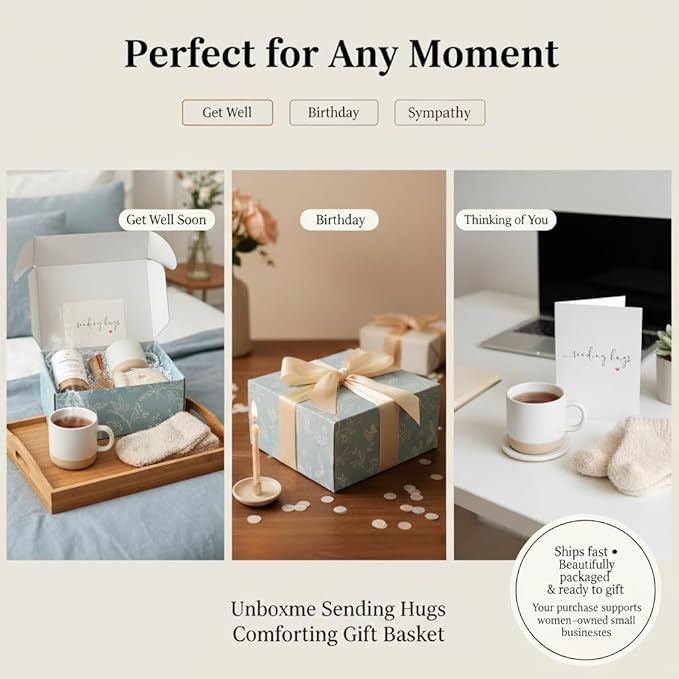 Unboxme Sending Hugs Get Well Gift Basket & Care Package for Women - Self Care Gift Box with Fuzzy Socks, Ceramic Mug, Chai Tea, Honey & Cinnamon - Bloomnest