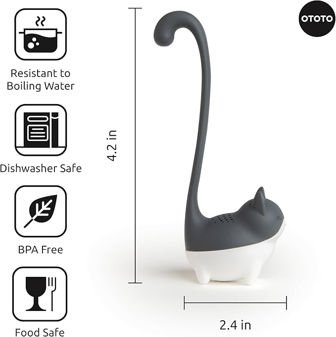 OTOTO Louie Cat Tea Infuser - Cats Loose Leaf Steeper & Diffuser, Tea Strainer Accessories, Cute Gifts for Cat Lovers, White Elephant Gifts, Cute Kitchen Accessories