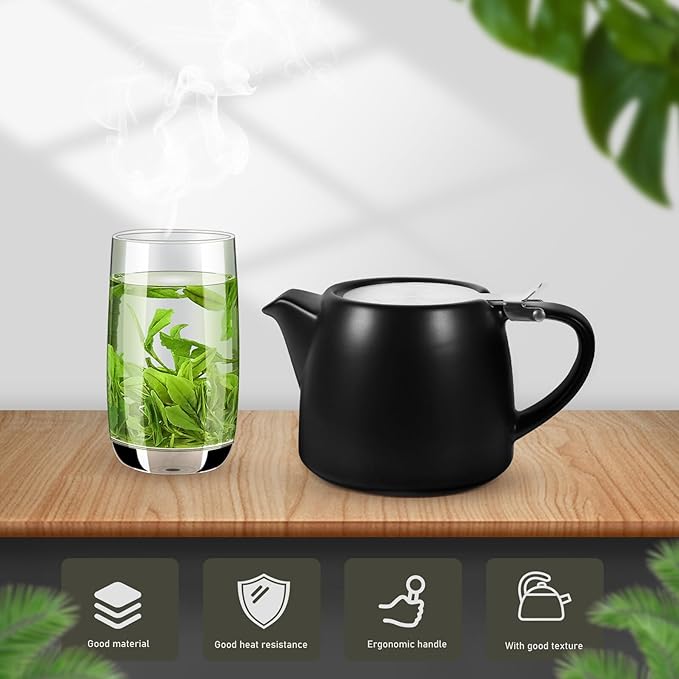 Small Ceramic Tea Pot with Stainless Steel Infuser Portable Tea Kettle Electric Ceramic Stove for Home Dorm Kung Fu