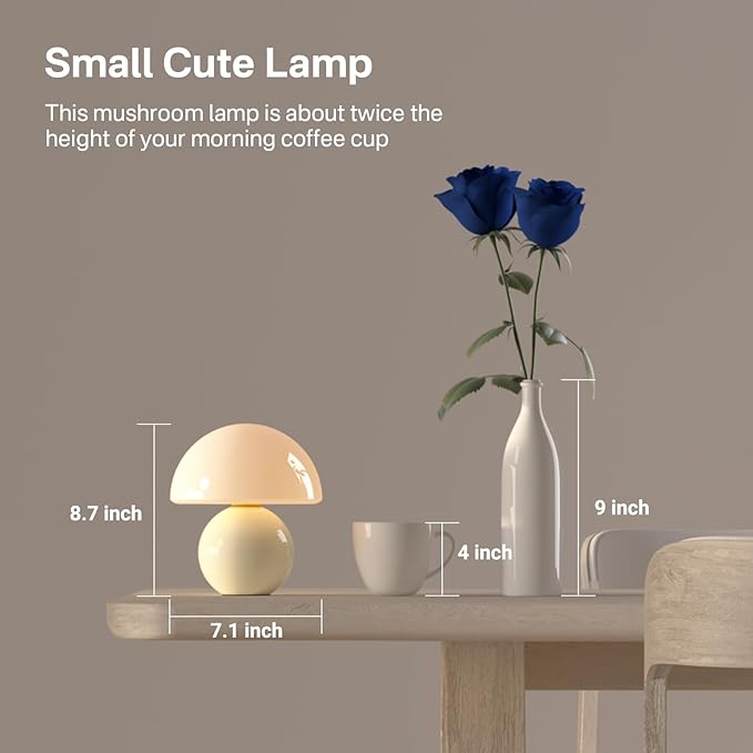 Mushroom Lamp Table Lamp for Bedroom,Desk Bedside Small Lamps for Living Room Night Stands,Mushroom Decor Cute Mini Modern Mid Century Lamps,Unique Aesthetic Home Living Room Decor (Cream) - Bloomnest