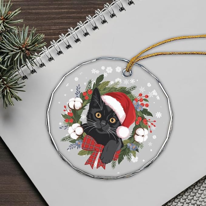 Black Cat Glass Ornament – Handcrafted Hanging Decoration, Elegant Keepsake with Unique Black Cat Design, for Home, Holiday Tree, or Special Occasion - Bloomnest