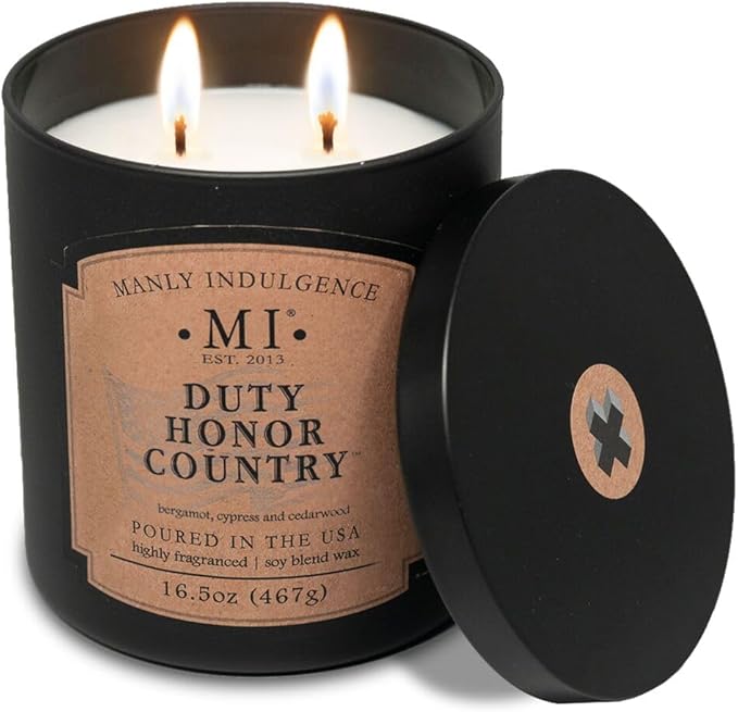 Manly Indulgence Duty Honor Country Scented Jar Candle, 2 Wick, 16.5 oz Premium Soy Blend Wax, 60H Burn, Candles for Home Scented - Made in The USA - Bloomnest
